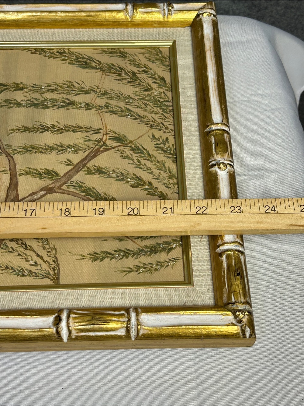 VTG Bamboo-Look Gold Framed Crane & Lotus Chinoiserie Wall Art Asian Inspired - Picture 5 of 6